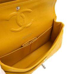 Pre Owned Chanel Yellow Lambskin Medium Classic Double Flap Shoulder Bag