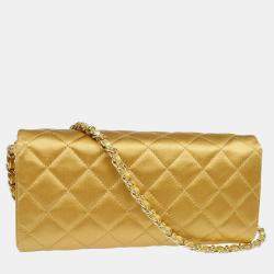 Chanel Gold Embellished Quilted Rhinestone Chain Handbag 