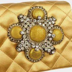 Chanel Gold Embellished Quilted Rhinestone Chain Handbag 