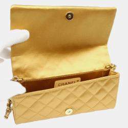 Chanel Gold Embellished Quilted Rhinestone Chain Handbag 
