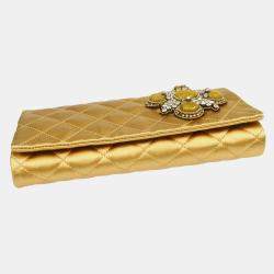Chanel Gold Embellished Quilted Rhinestone Chain Handbag 