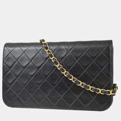 Pre Owned Chanel Black Lambskin Turnlock Small Full Flap Shoulder Bag