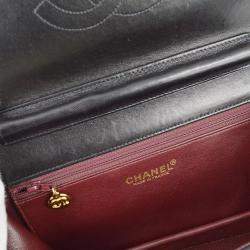 Pre Owned Chanel Black Lambskin Turnlock Small Full Flap Shoulder Bag