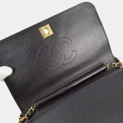 Pre Owned Chanel Black Lambskin Turnlock Small Full Flap Shoulder Bag