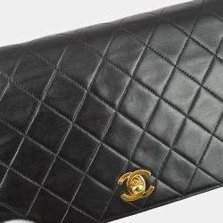 Pre Owned Chanel Black Lambskin Turnlock Small Full Flap Shoulder Bag