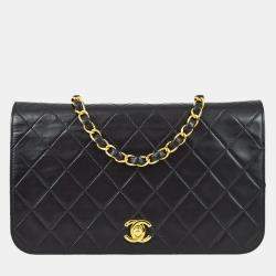 Pre Owned Chanel Black Lambskin Turnlock Small Full Flap Shoulder Bag