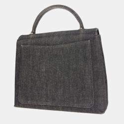 Pre Owned Chanel Black Denim Medium Top Handle Bag 
