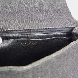 Pre Owned Chanel Black Denim Medium Top Handle Bag 