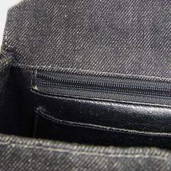 Pre Owned Chanel Black Denim Medium Top Handle Bag 