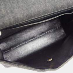 Pre Owned Chanel Black Denim Medium Top Handle Bag 