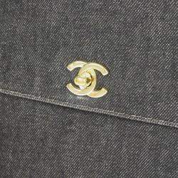 Pre Owned Chanel Black Denim Medium Top Handle Bag 