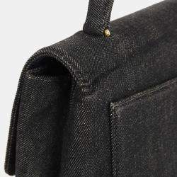 Pre Owned Chanel Black Denim Medium Top Handle Bag 