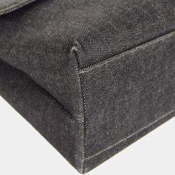Pre Owned Chanel Black Denim Medium Top Handle Bag 
