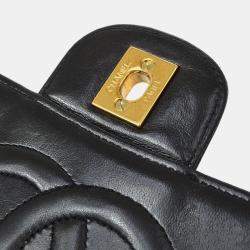 Pre Owned Chanel Black Lambskin Medium Kelly Flap Bag 