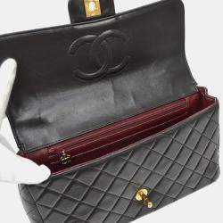 Pre Owned Chanel Black Lambskin Medium Kelly Flap Bag 