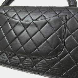 Pre Owned Chanel Black Lambskin Medium Kelly Flap Bag 