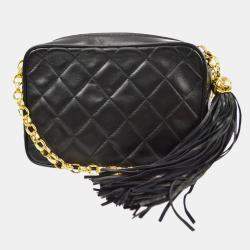 Pre Owned Chanel Black Lambskin Fringe Bijou Chain Shoulder Bag
