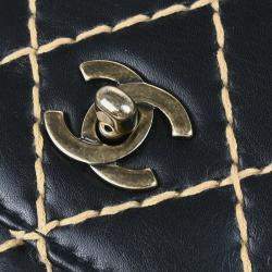 Pre Owned Chanel Black Calfskin Wild Stitch Single Flap Shoulder Bag