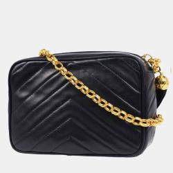 Chanel Navy Chevron Lambskin Vintage Front Pocket Small Camera Bag
