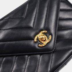 Chanel Navy Chevron Lambskin Vintage Front Pocket Small Camera Bag
