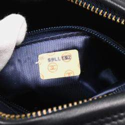 Chanel Navy Chevron Lambskin Vintage Front Pocket Small Camera Bag