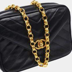 Chanel Navy Chevron Lambskin Vintage Front Pocket Small Camera Bag