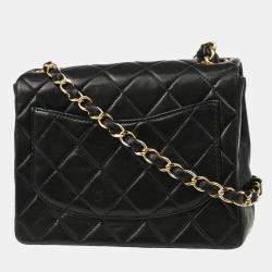 Pre Owned Chanel Black Lambskin Mini Classic Square Flap Shoulder Bag
