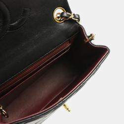 Pre Owned Chanel Black Lambskin Mini Classic Square Flap Shoulder Bag