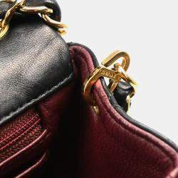 Pre Owned Chanel Black Lambskin Mini Classic Square Flap Shoulder Bag