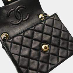 Pre Owned Chanel Black Lambskin Mini Classic Square Flap Shoulder Bag