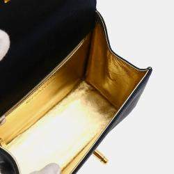 Pre Owned حقيبة شانيل ساتان كحلي بمقبض علوي