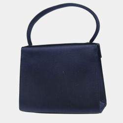 Pre Owned حقيبة شانيل ساتان كحلي بمقبض علوي