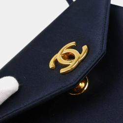 Pre Owned حقيبة شانيل ساتان كحلي بمقبض علوي