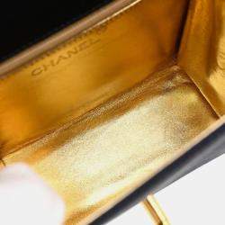 Pre Owned حقيبة شانيل ساتان كحلي بمقبض علوي