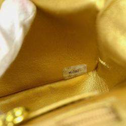 Pre Owned Chanel Gold Lambskin Quilted CC Classic Flap Top Handle Bag