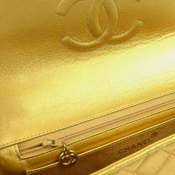 Pre Owned Chanel Gold Lambskin Quilted CC Classic Flap Top Handle Bag