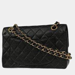 Pre Owned Chanel Black Calfskin Small Classic Double Flap Shoulder Bag