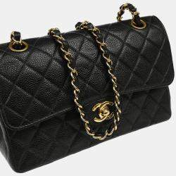 Pre Owned Chanel Black Calfskin Small Classic Double Flap Shoulder Bag
