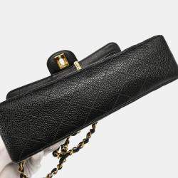 Pre Owned Chanel Black Calfskin Small Classic Double Flap Shoulder Bag