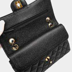 Pre Owned Chanel Black Calfskin Small Classic Double Flap Shoulder Bag
