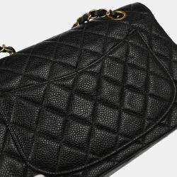 Pre Owned Chanel Black Calfskin Small Classic Double Flap Shoulder Bag