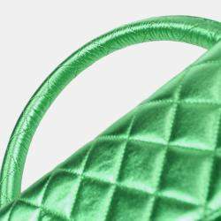 Pre Owned Chanel Metallic Green Lambskin Quilted CC Top Handle Handbag
