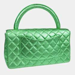 Pre Owned Chanel Metallic Green Lambskin Quilted CC Top Handle Handbag
