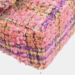 Pre Owned Chanel Pink Tweed Top Handle Handbag