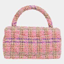 Pre Owned Chanel Pink Tweed Top Handle Handbag