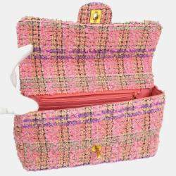 Pre Owned Chanel Pink Tweed Top Handle Handbag