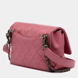 Pre Owned Chanel Pink Small Quilted Shiny Goatskin Double Carry Waist Chain Flap
