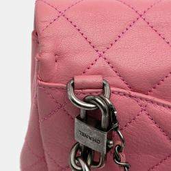 Pre Owned Chanel Pink Small Quilted Shiny Goatskin Double Carry Waist Chain Flap