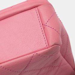 Pre Owned Chanel Pink Small Quilted Shiny Goatskin Double Carry Waist Chain Flap