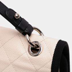 Chanel Beige CC Bicolor Quilted Caviar and Grosgrain Top Handle Flap